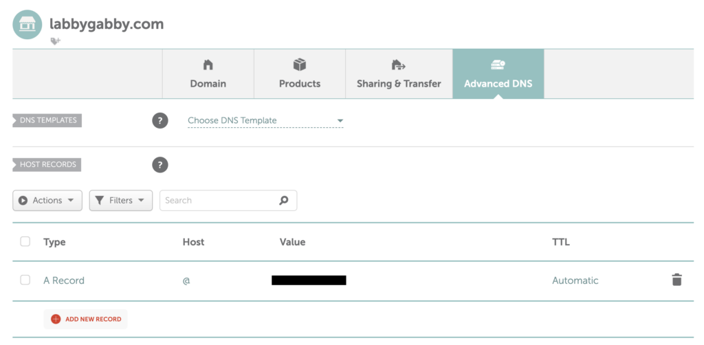 Namecheap 기준 DNS 관리 화면